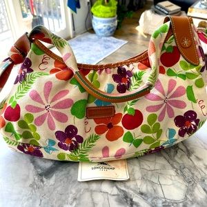 Longchamp floral ivory canvas purse